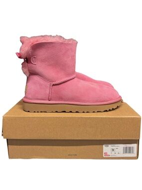 UGG | Mini Bailey Bow II Pink Sheepskin Fur Lined Ribbon Bow Ankle Boots